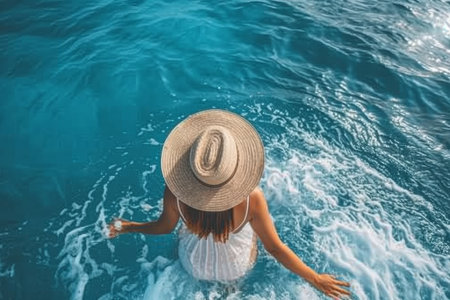 woman in the blue sea Ariel view ,holidays concept.の素材