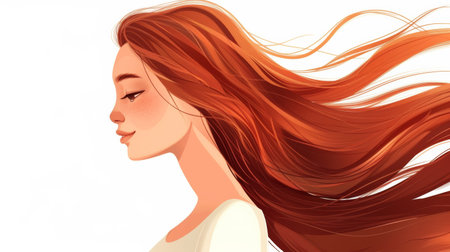 woman with beautiful long hair on white background.の素材