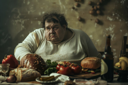fat man with obesity,unhealthy living concept.の素材