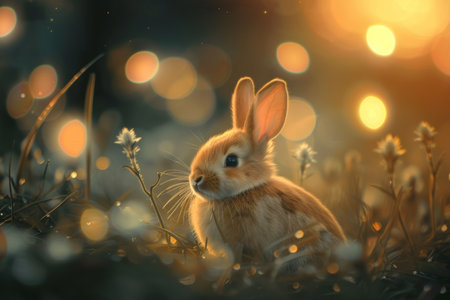 cute funny rabbit on blurred background, pastel colors, easter.の素材