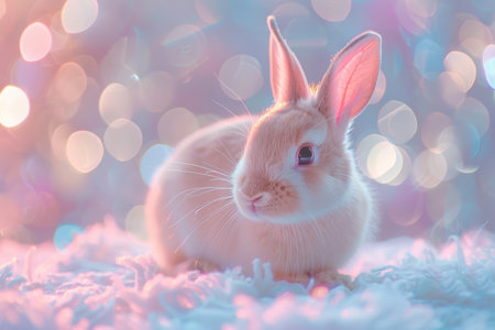 cute funny rabbit on blurred background, pastel colors, easter.の素材