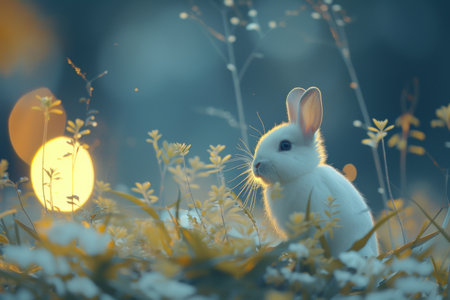 cute funny rabbit on blurred background, pastel colors, easter.の素材
