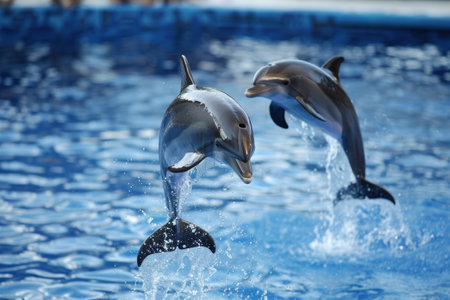 dolphins performing show at the circus,dolphinarium.の素材