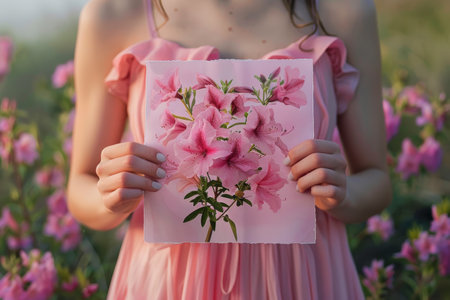 a woman holding pink flowers in hand in spring ,8th march.の素材