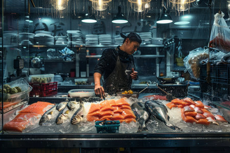 fish market, fish industry concept.の素材