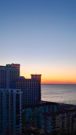 night cityscape on the sunset.の写真素材