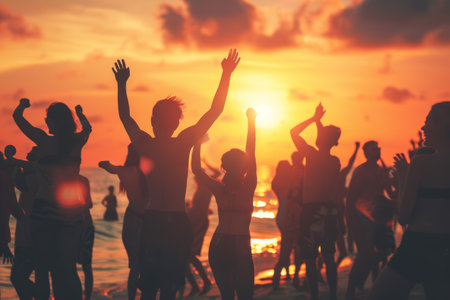 people at the open air beach summer party.の素材