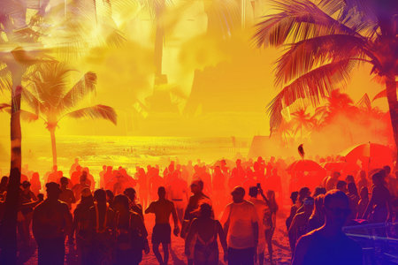 people at the open air beach summer party.の素材