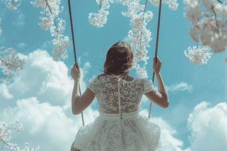 woman on the swings flying,childhood mood.の素材