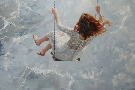 woman on the swings flying,childhood mood.の素材