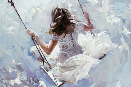 woman on the swings flying,childhood mood.の素材