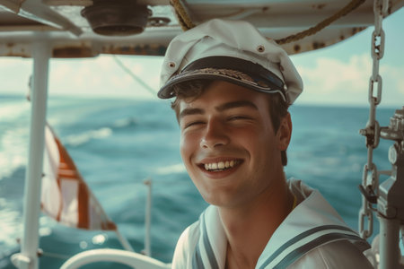 portrait of young sailor on the ship.の素材