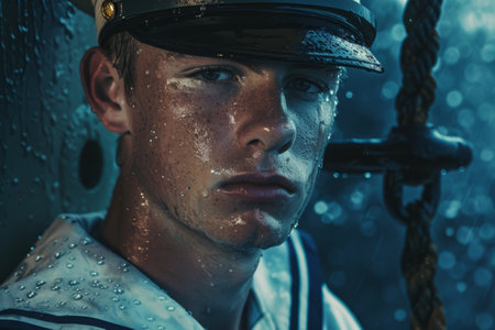 portrait of young sailor on the ship.の素材