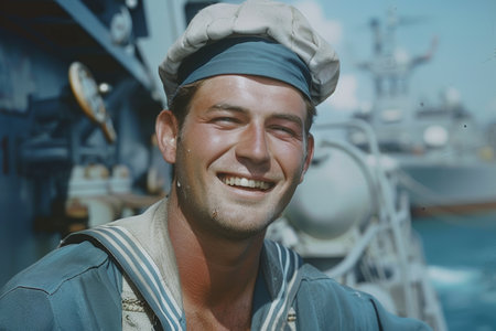 portrait of young sailor on the ship.の素材