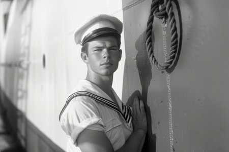 portrait of young sailor on the ship.の素材