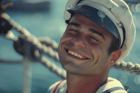 portrait of young sailor on the ship.の素材