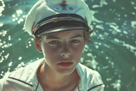 portrait of young sailor on the ship.の素材