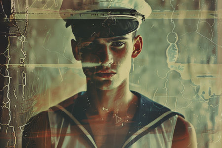 portrait of young sailor on the ship.の素材