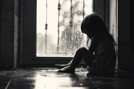 portrait of sad abandoned lonely child.の素材