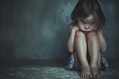 portrait of sad abandoned lonely child.の素材