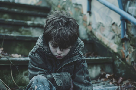 portrait of sad abandoned lonely child.の素材