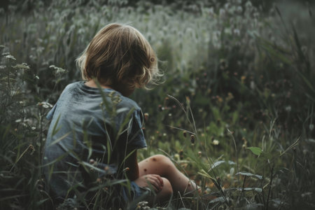 portrait of sad abandoned lonely child.の素材