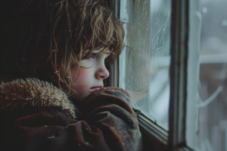 portrait of sad abandoned lonely child.の素材
