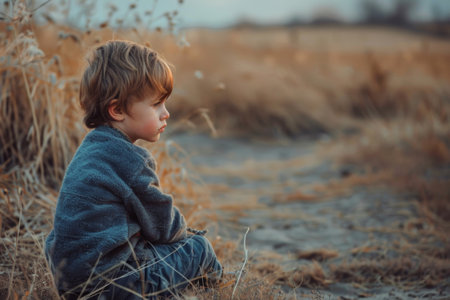 portrait of sad abandoned lonely child.の素材