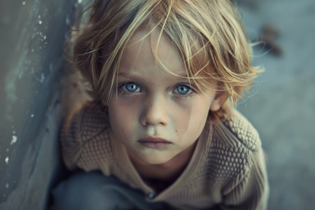 portrait of sad abandoned lonely child.の素材
