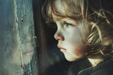 portrait of sad abandoned lonely child.の素材