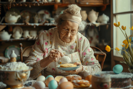 grandma baking easter cakes, family traditions.の素材