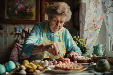 grandma baking easter cakes, family traditions.の素材