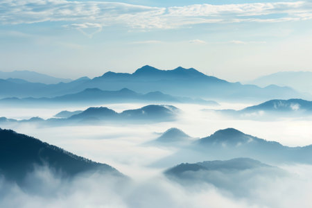 picture of beautiful mountains in a fogの素材