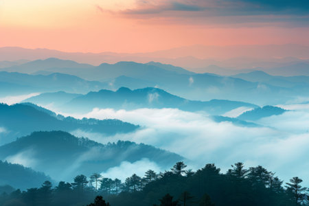 picture of beautiful mountains in a fogの素材