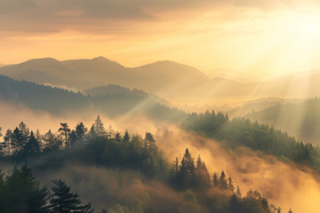 picture of beautiful mountains in a fogの素材