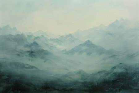 picture of beautiful mountains in a fogの素材