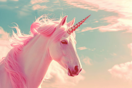 cute unicorn pink and white colours.の素材