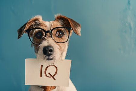 a dog holding a sign with the inscription iq,ai concept.の素材