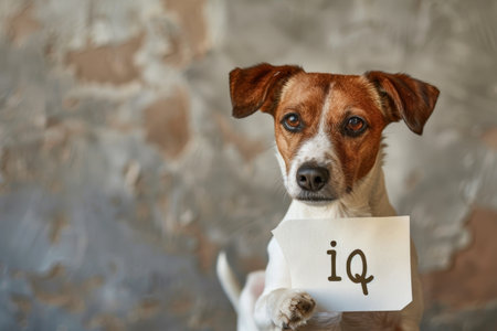 a dog holding a sign with the inscription iq,ai concept.の素材