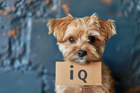 a dog holding a sign with the inscription iq,ai concept.の素材