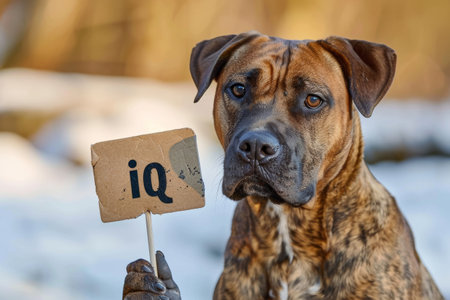 a dog holding a sign with the inscription iq,ai concept.の素材