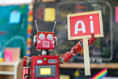 smart robot holding sign ai,machine learning.の素材