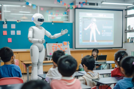 A classroom setting where an AI tutor assists students with their studies.の素材