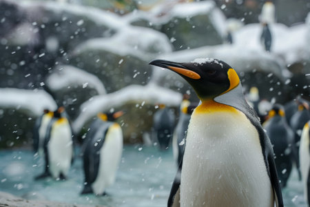 charming birds in their natural habitat.World Penguin Day.の素材