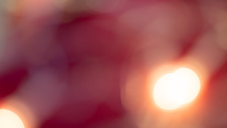 Golden and red bokeh lights create a soft, dreamy background, perfect for a warm, festive atmosphereの写真素材