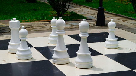 big figures on the chessboard outside.の写真素材
