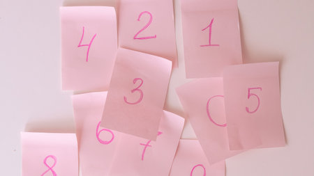 pink stickers with numbers analysis concept.の写真素材