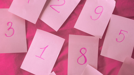 pink stickers with numbers analysis concept.の写真素材