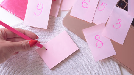 pink stickers with numbers analysis concept.の写真素材