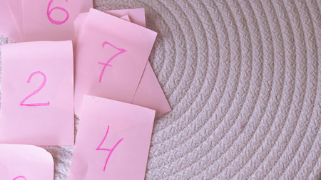 pink stickers with numbers analysis concept.の写真素材